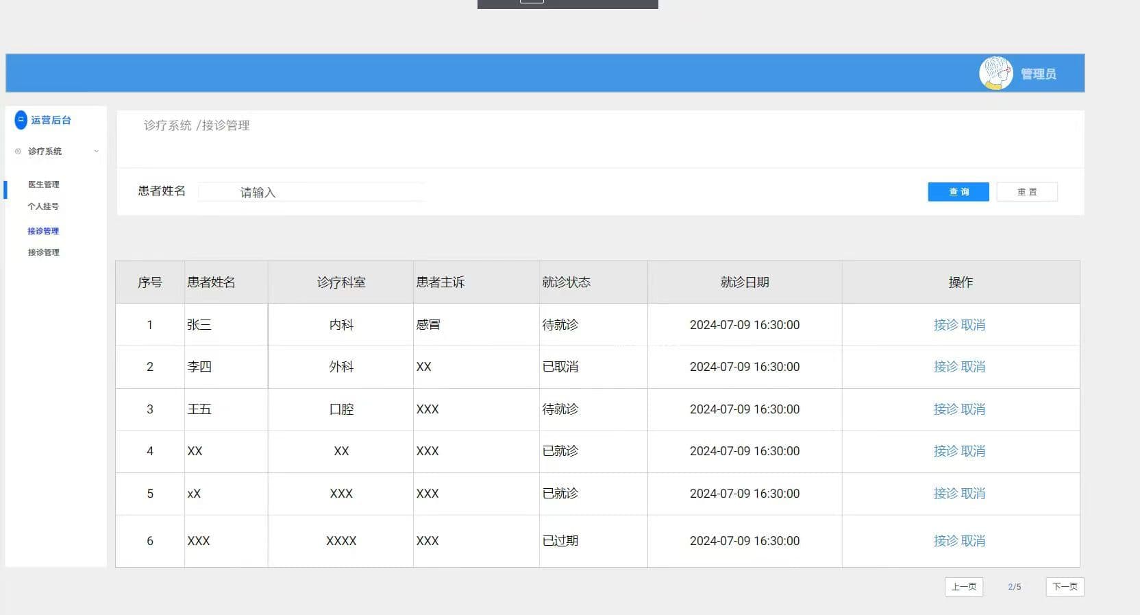Hospital Management Platform interface